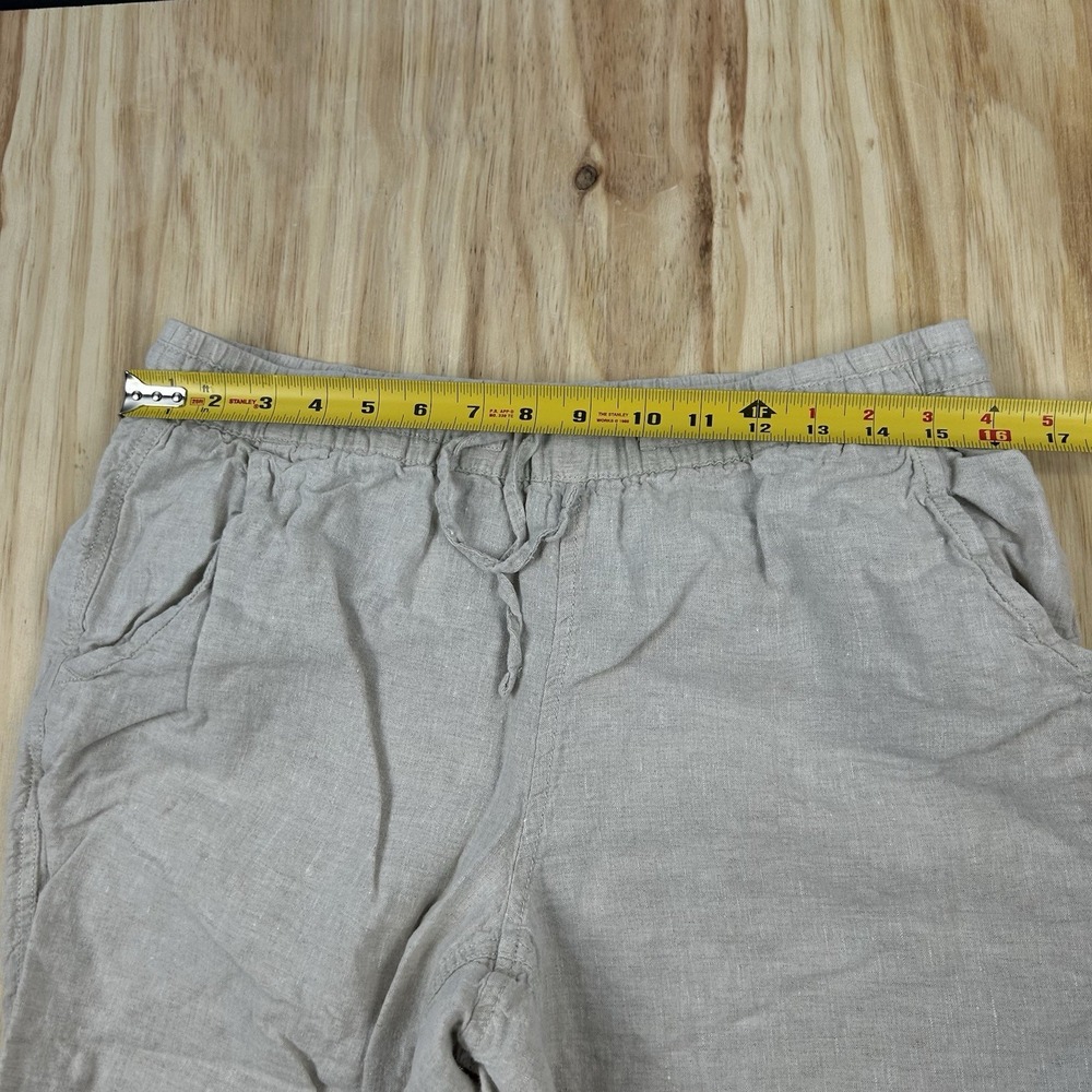 LL Bean Premium Linen Pull On Ankle Pants Mid Rise Size 10 Reg Beige Tan Outdoor - Picture 7 of 10